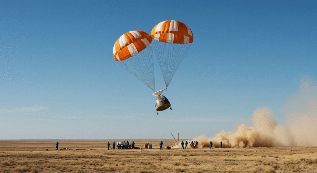 Soyuz Capsule with 2 Russians and 1 American Returns to Earth from the International Space Station